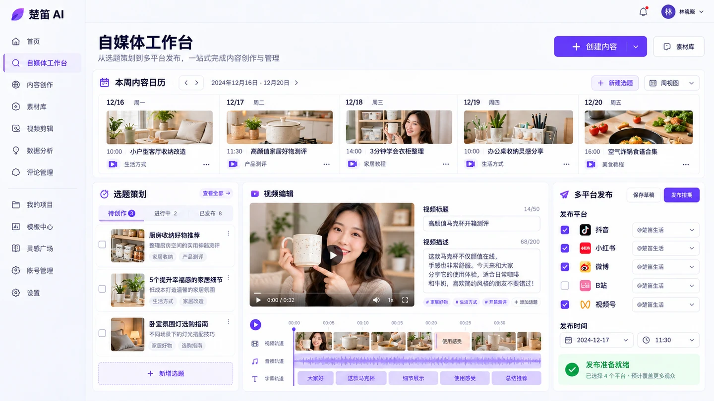 自媒体工作台界面设计示意